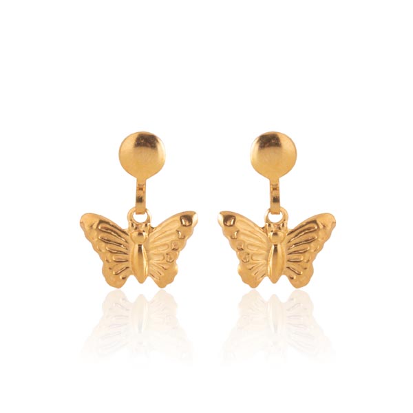 Stainless Steel Earrings | Butterfly Drop Studs | 22k Gold Plated ...