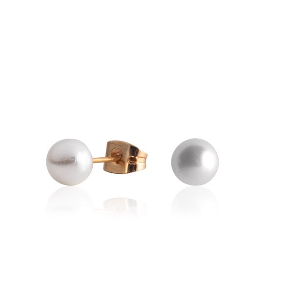 Faux Pearl Earrings | 6mm Round Glass | 22k Gold Plated Stainless Steel ...