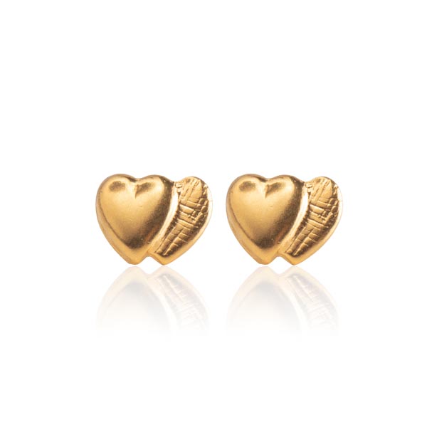 Stainless Steel Earrings | Double Heart Studs | 22k Gold Plated | Earrs ...